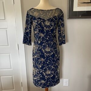 JS Collections Blue and Gold Long Sleeve Dress